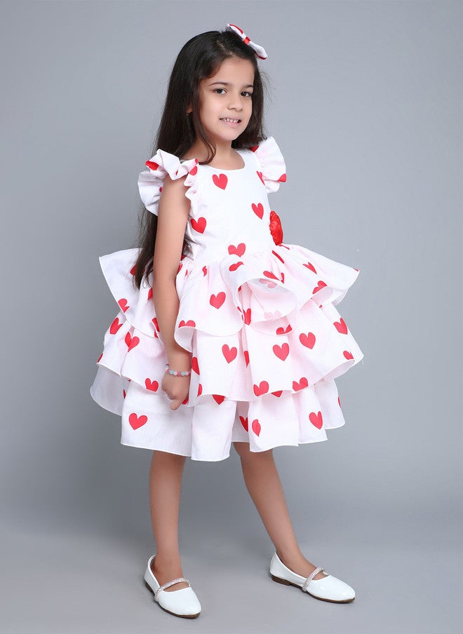 PinkChick Pink Heart Print Flutter Sleeve Dress for Girls - Image 3