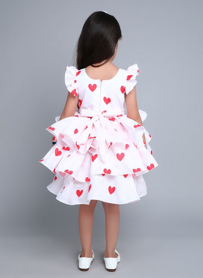 PinkChick Pink Heart Print Flutter Sleeve Dress for Girls - Image 5