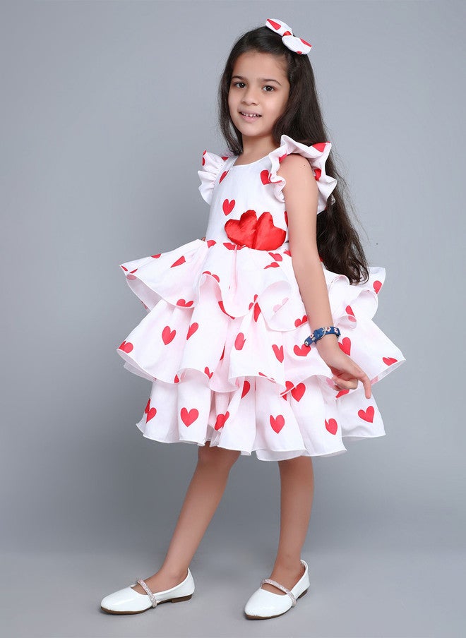 PinkChick Pink Heart Print Flutter Sleeve Dress for Girls - Image 4