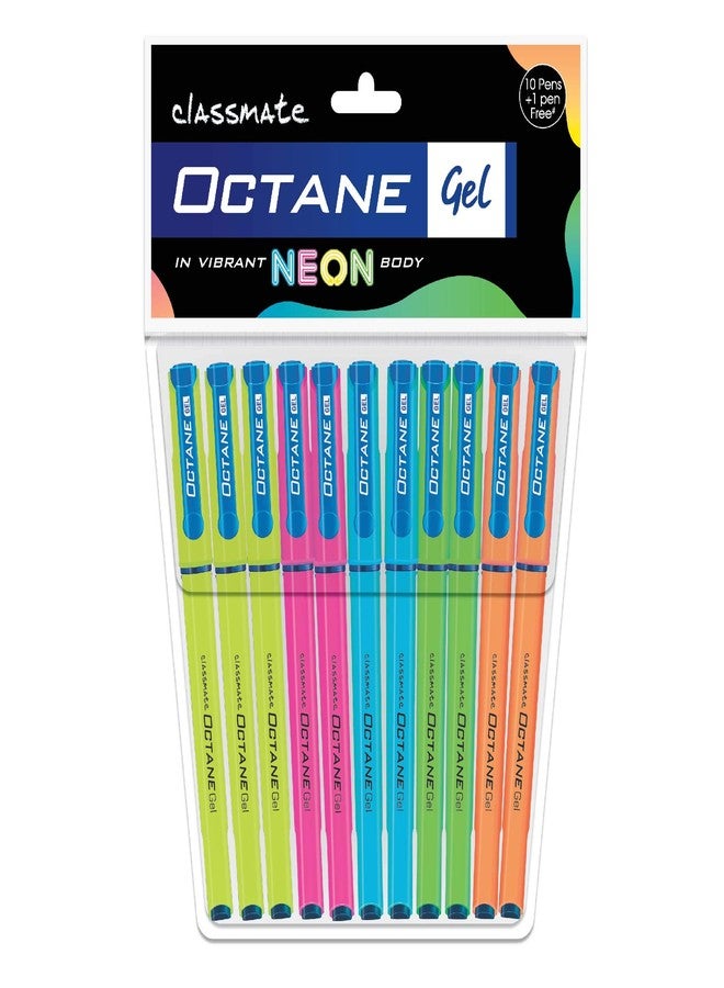 Classmate Octane Gel Pen- Neon Series (Blue)- Pack of 10 Pens + 1 Pen FREE - Image 1