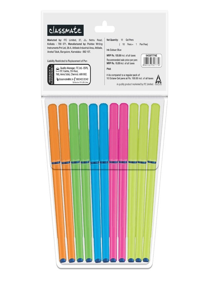 Classmate Octane Gel Pen- Neon Series (Blue)- Pack of 10 Pens + 1 Pen FREE - Image 2