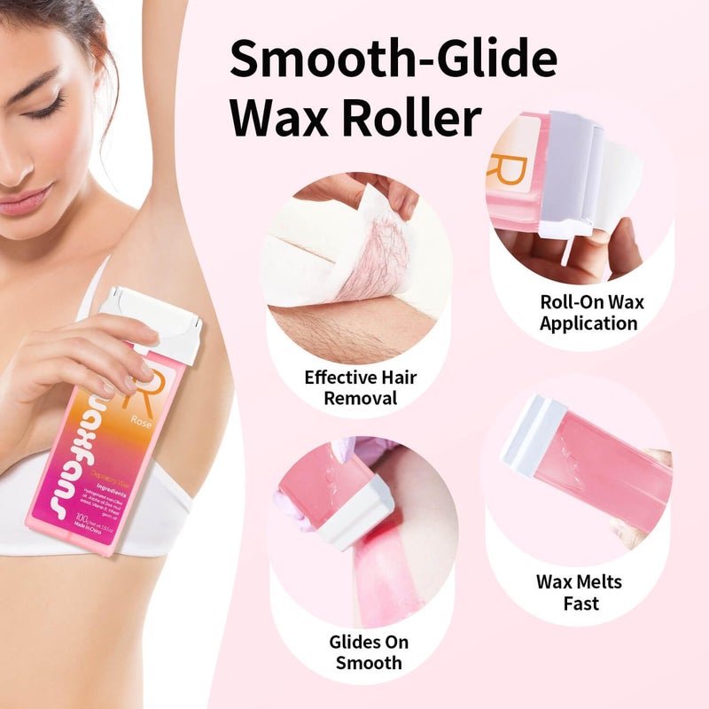 Waxfans Roll On Wax Refill,Waxing Roller Refill for Hair Removal,100% Natural,Quick Melting - For Coarse and Fine Hairs.with 3.53 Ounce(Pack of 4) Honey Wax Rollers, 50 Strips (Pink) - Image 2