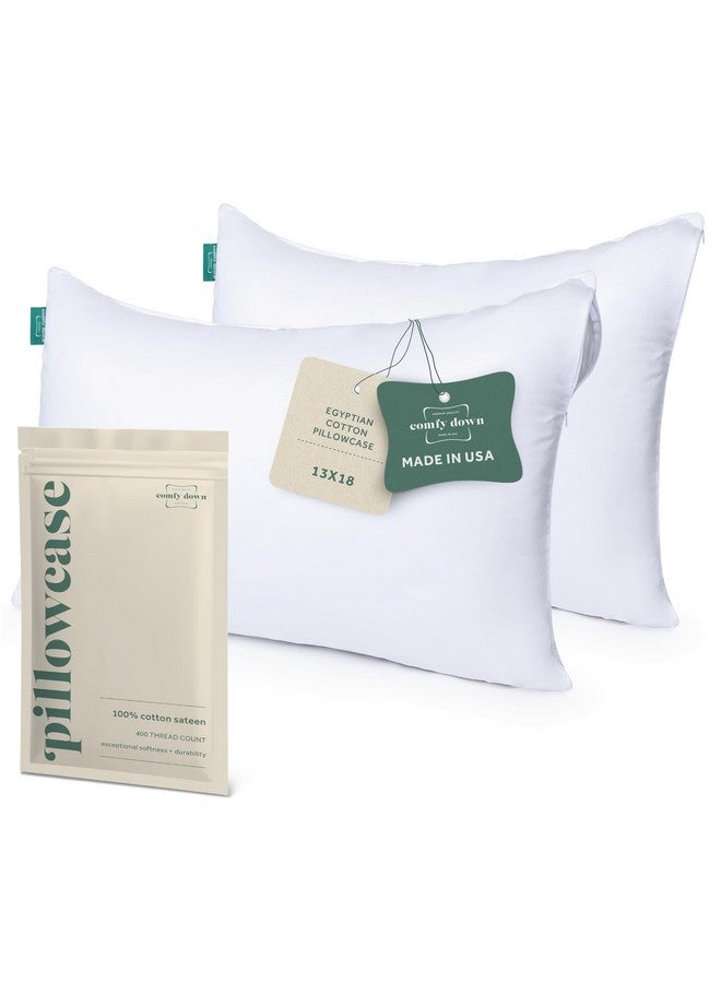 ComfyDown Pillowcase for Toddler & Travel Pillows - 2 Pack - Breathable, 100% Cotton, 400-Thread Count, Zipper Closure - Made in USA - 13"x18" - Image 1