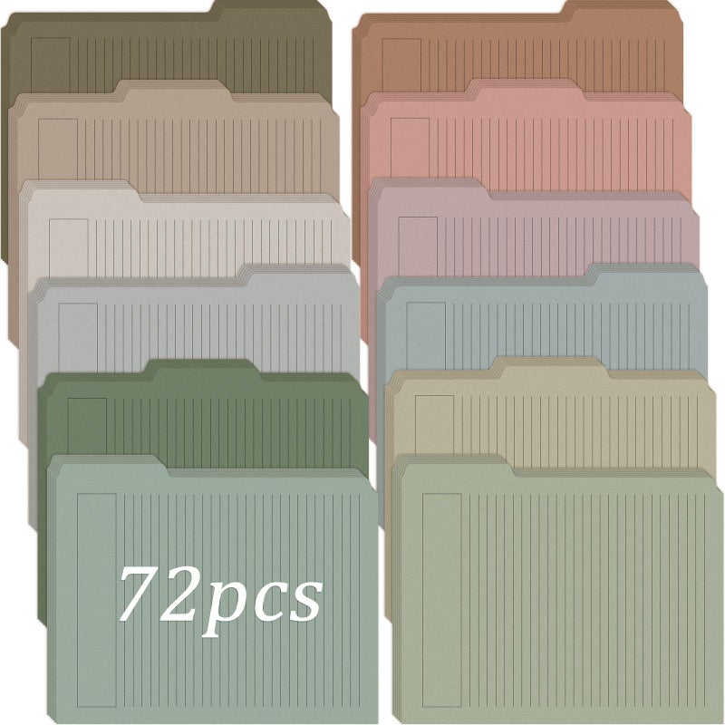Cholemy 72 Pack Manila Lined Decorative File Folders, Letter Size, 1/3 Cut Tab, Colored Folders, 9.5 x 11.5 Inch, Heavyweight Paper, for Home Office File Storage (Gentle Colors) - Image 1