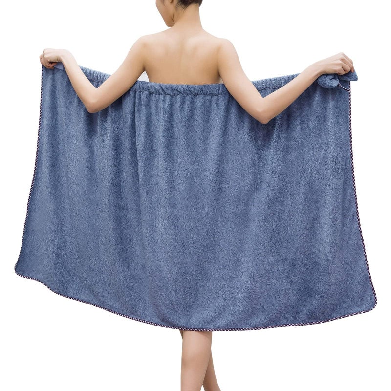 GOSCHE Bath Towel Wrap for Women  Adjustable Shower Wrap Towel with Home Hotel Bath Towel Nightgown for Sauna Beach Pool Gym Travel  Dark Blue XL