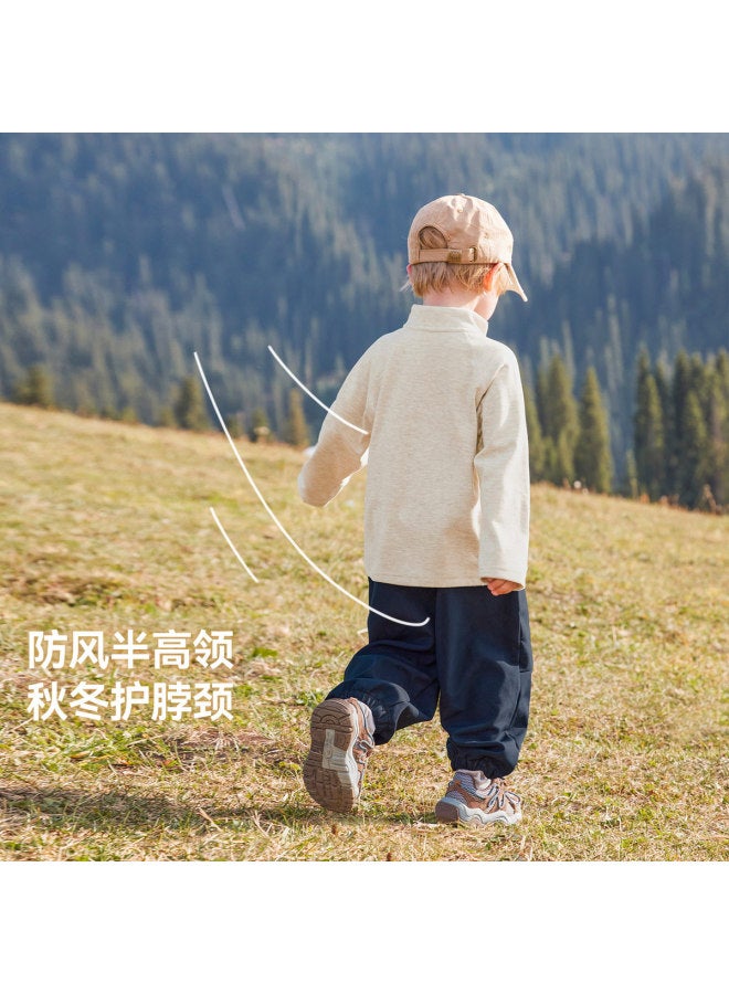Versatile] Boys' T-shirt Long Sleeve Thickened Autumn/winter Style Baby Half-zip Sports Top Children's New Top For Girls - Image 4