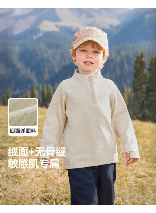 Versatile] Boys' T-shirt Long Sleeve Thickened Autumn/winter Style Baby Half-zip Sports Top Children's New Top For Girls - Image 1