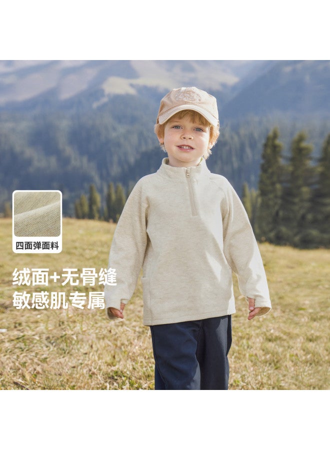 Versatile] Boys' T-shirt Long Sleeve Thickened Autumn/winter Style Baby Half-zip Sports Top Children's New Top For Girls - Image 2