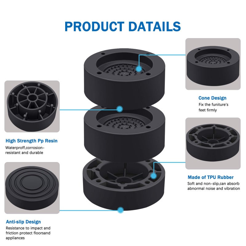 ANNKUT Furniture Risers 2 inchï¼ŒRound Bed Risers Heavy Dutyï¼ŒElevation in Heights 1 or 2 Inch for Chair Table and Desk Legs Liftingï¼ŒAdjustable Bed Lifts Risers(Pack of 4 Riser,Black) - Image 3