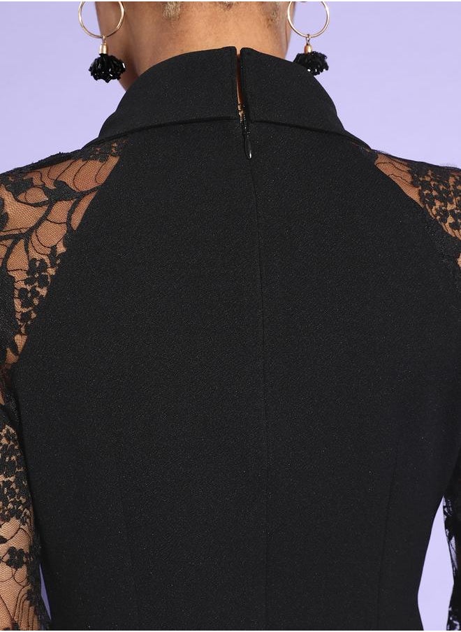 Styli Styli Black Lace Blazer Knee Length Dress  - Image 5