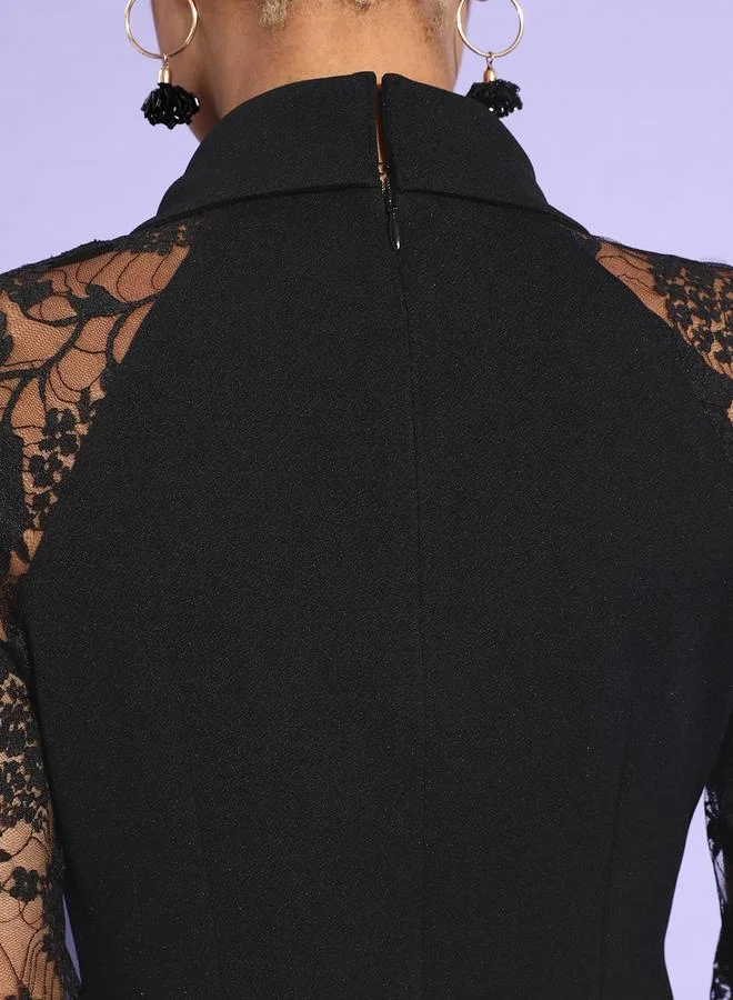 Styli Styli Black Lace Blazer Knee Length Dress