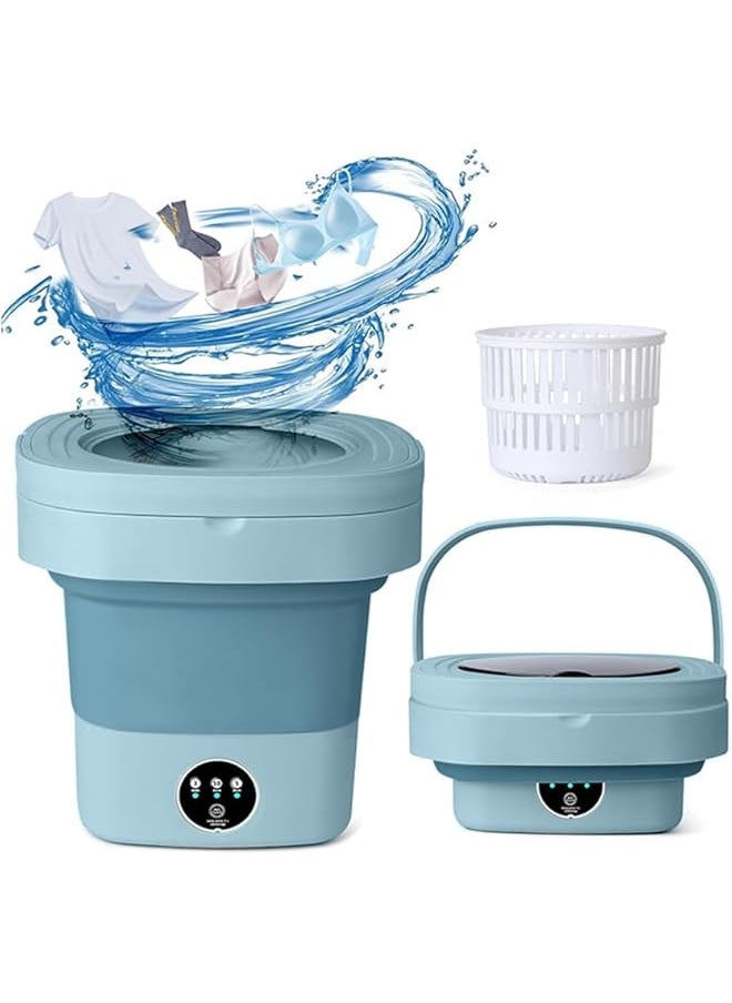 erorex Portable Washing Machine Folding Mini Washer With 3 Modes Deep Cleaning For Underwear Sock Small Items Foldable Travel Washer And Dryer Combo For Apartments Camping Travel Blue 8.5L  - Image 1