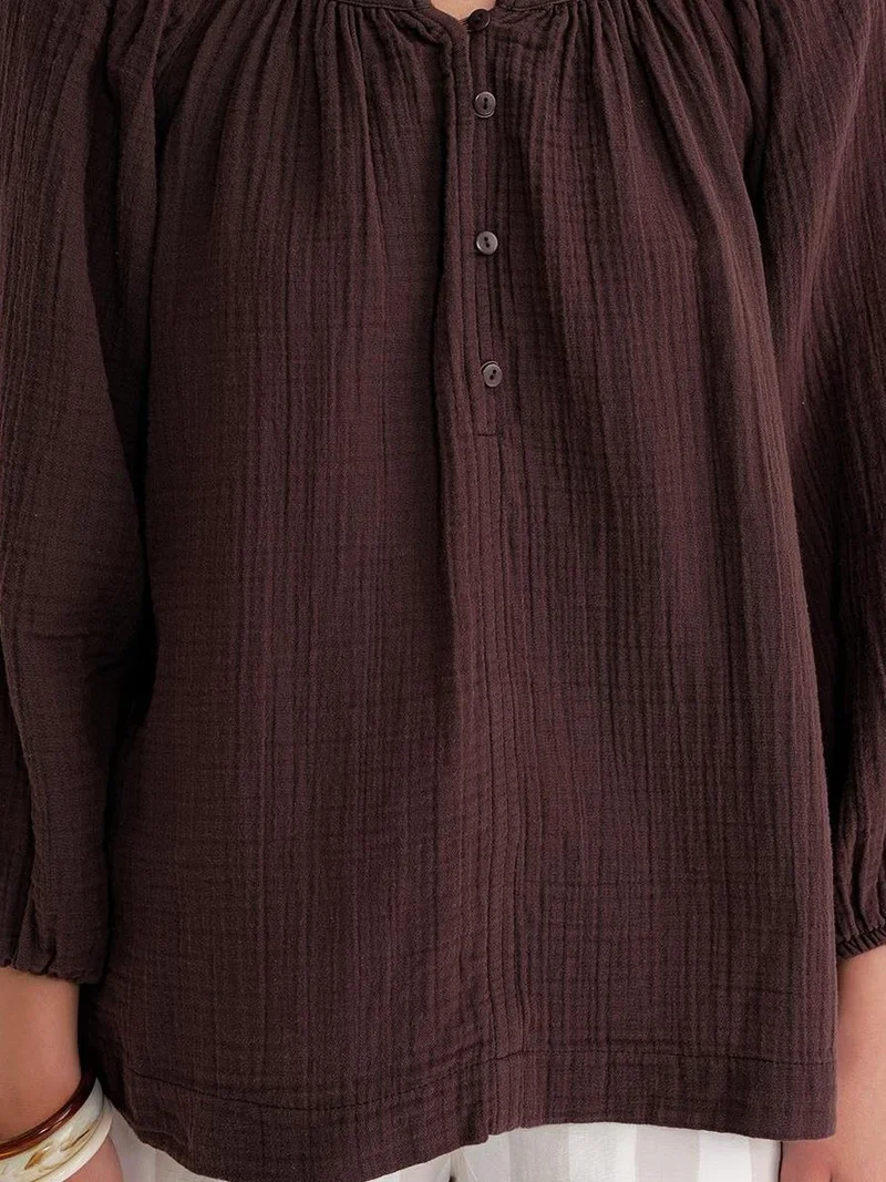 MixRay Coffee Brown Mixray Buttoned Muslin Blouse for Women | Best Price UAE