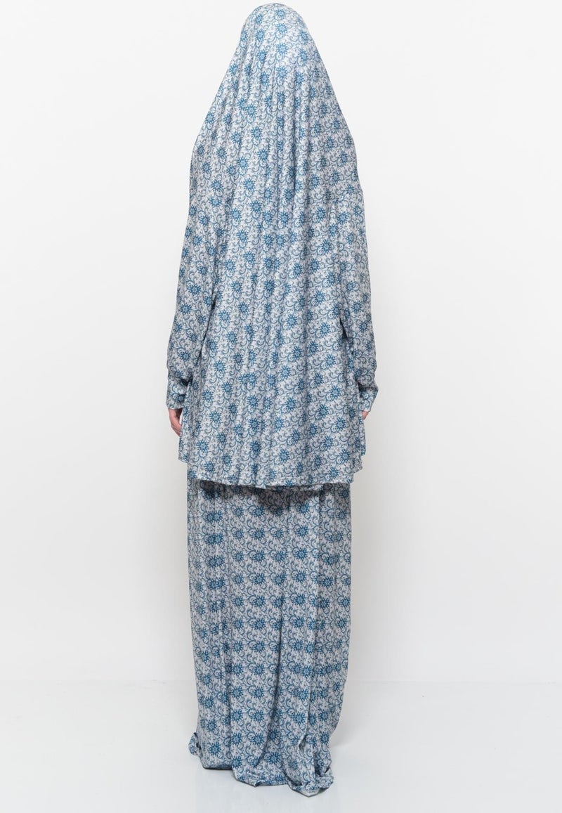 Altobeh Practical Two Piece Sun Patterned Bat Sleeves Lycra Hijab Prayer Dress with Headscarf 992 0327  - Image 4
