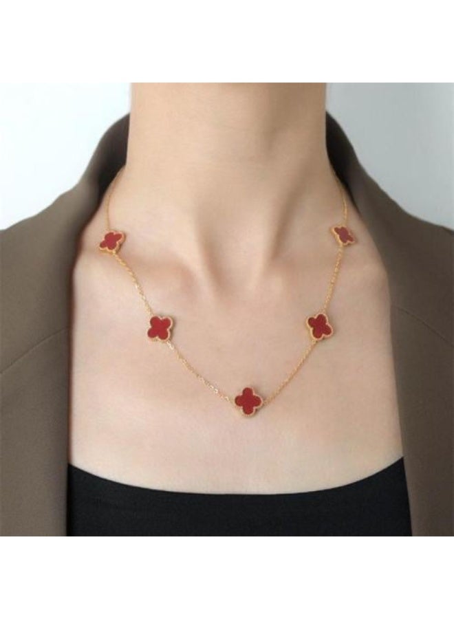 Luxuria 18K Gold Plated Stainless Steel Lucky Four-Leaf Clover Pendant for Women - Jewelry Gift Necklace for Women - Gold Red - Image 3