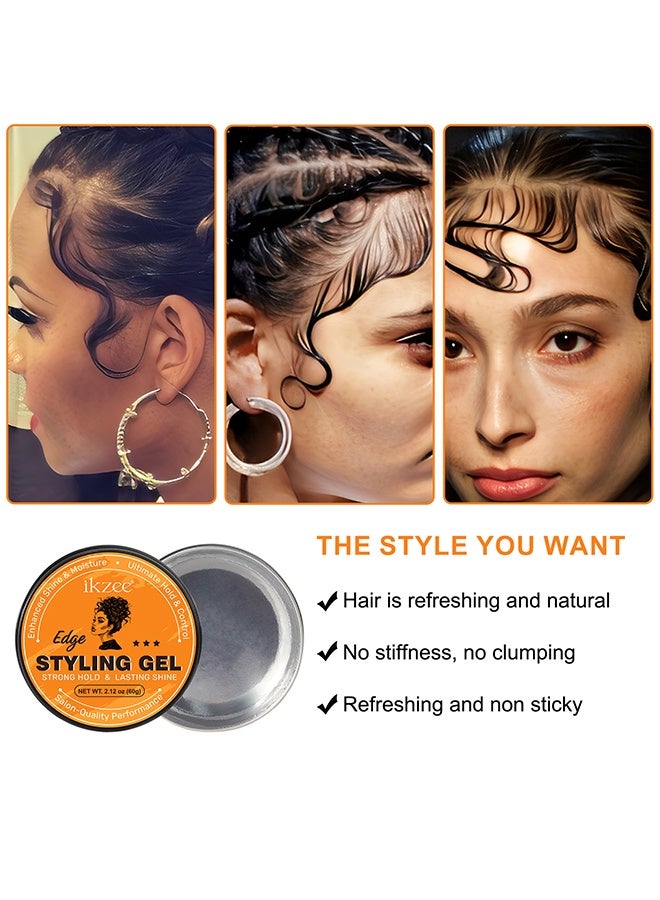 IKZEE Styling Gel,Strong Hold Edge Control Gel, Conditioning Gel Extra Hold for Braids, Twists, and Frizz Control,Long Lasting, Supports Hair Growth, Natural Formula, For All Hair Types, 2.12oz (60g) - Image 3