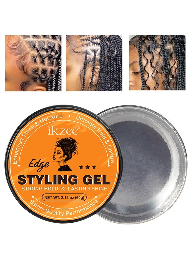 IKZEE Styling Gel,Strong Hold Edge Control Gel, Conditioning Gel Extra Hold for Braids, Twists, and Frizz Control,Long Lasting, Supports Hair Growth, Natural Formula, For All Hair Types, 2.12oz (60g) - Image 1