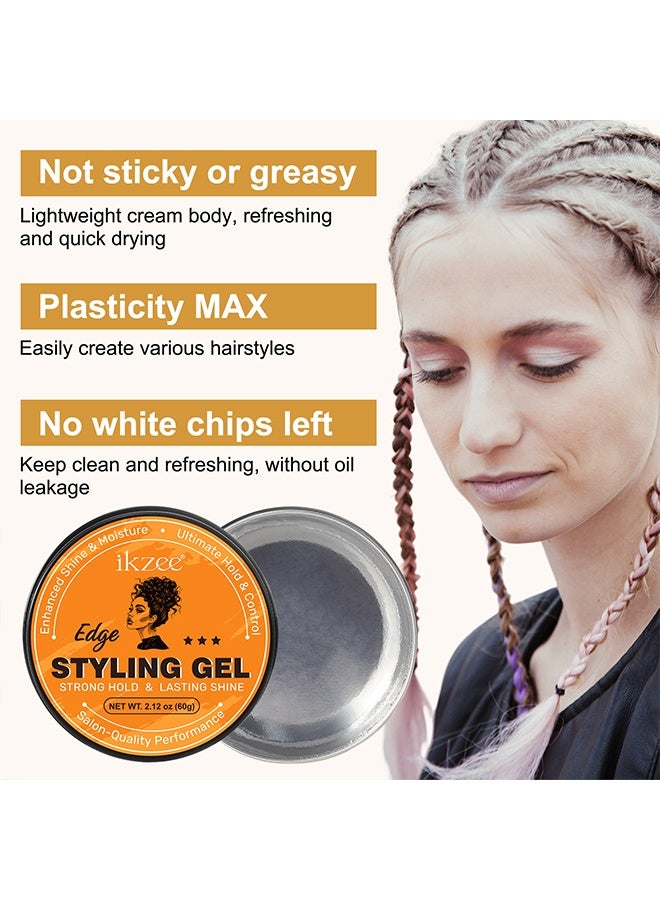 IKZEE Styling Gel,Strong Hold Edge Control Gel, Conditioning Gel Extra Hold for Braids, Twists, and Frizz Control,Long Lasting, Supports Hair Growth, Natural Formula, For All Hair Types, 2.12oz (60g) - Image 2