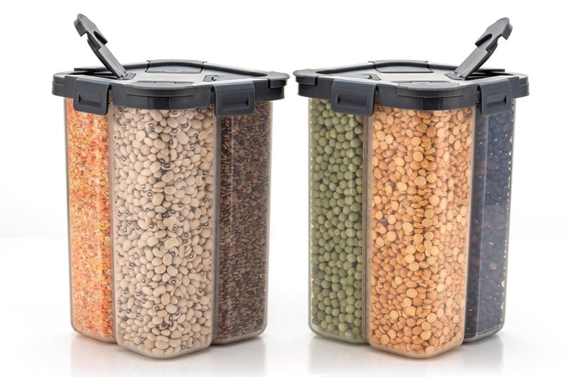 Entisia 4 in 1 Modern Airtight Plastic Container Stackable Plastic Containers for Kitchen Storage Set with Lockable Airtight Lids Container Box for Storage of Grains Dry Fruits2000ml 4 Pcs - Image 1