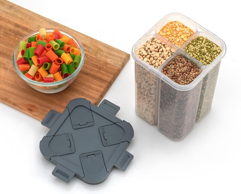 Entisia 4 in 1 Modern Airtight Plastic Container Stackable Plastic Containers for Kitchen Storage Set with Lockable Airtight Lids Container Box for Storage of Grains Dry Fruits2000ml 4 Pcs - Image 2