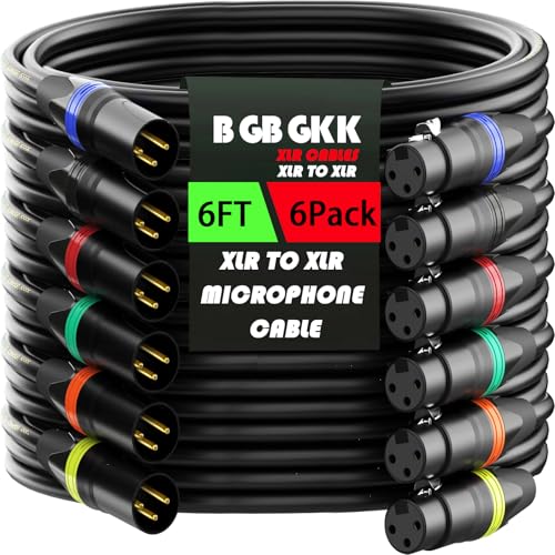 BGBGKK XLR Cables 6ft 6 Pack, Professional XLR Microphone Cable Male to Female, Gold-Plated 3-pin X L R Speaker Cable Balanced Mic Cable, Multicolor - Image 1
