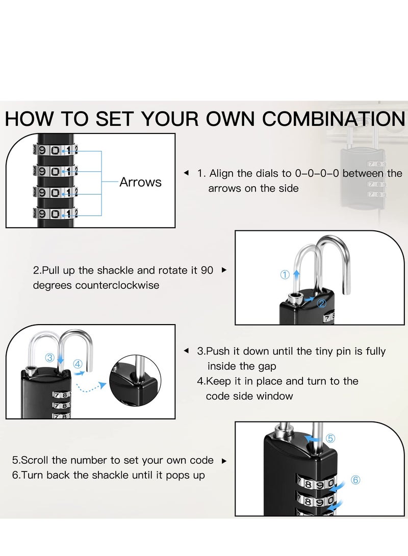 KASTWAVE Combination Lock, KASTWAVE Travel Bag Lock, 4 Pack, 4 Digit Combination Padlock for Traveling Toolbox School Gym Door Locker Suitcases Employee Hasp Storage - Image 4