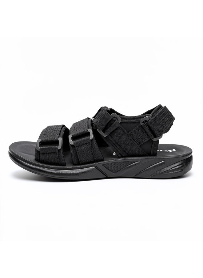Men's black athletic sandals with a multi-link closure and a comfortable, non-slip sole for walking and everyday activities. - Image 4