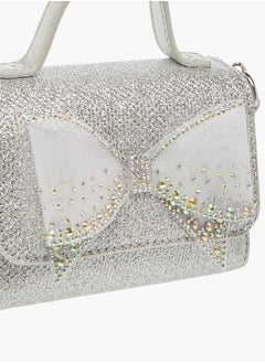 Little Missy Girls Bow Accent Crossbody Bag with Chain Strap and Button Closure  - Image 4