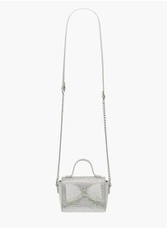 Little Missy Girls Bow Accent Crossbody Bag with Chain Strap and Button Closure  - Image 2
