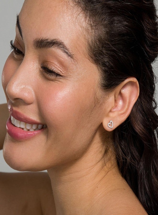 بافوا أقراط بافوي من الفضة الإسترليني عيار 925 مطلية بالروديوم - أقراط مرصعة رقيقة على شكل قلب مفتوح - أقراط ذهبية مرصعة للنساء - هدايا مجوهرات عيد الحب للنساء - Image 2