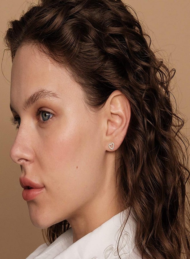 بافوا أقراط بافوي من الفضة الإسترليني عيار 925 مطلية بالروديوم - أقراط مرصعة رقيقة على شكل قلب مفتوح - أقراط ذهبية مرصعة للنساء - هدايا مجوهرات عيد الحب للنساء - Image 4