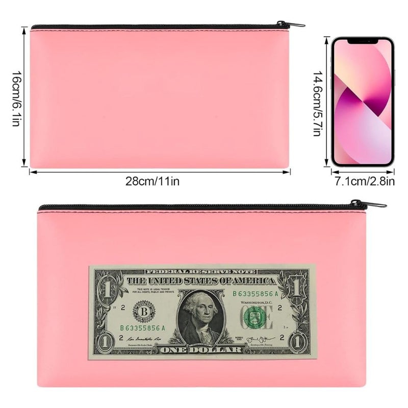 FUOCO Money Bank Cash Coin Wallet Bags Pouch with Zipper, Stationary Pen Pencil School College Office Cosmetics Jewelry Medicine Bags for Men Women Pack of 2 (Pink) - Image 4