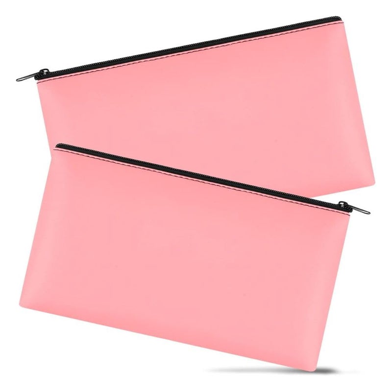 FUOCO Money Bank Cash Coin Wallet Bags Pouch with Zipper, Stationary Pen Pencil School College Office Cosmetics Jewelry Medicine Bags for Men Women Pack of 2 (Pink) - Image 1