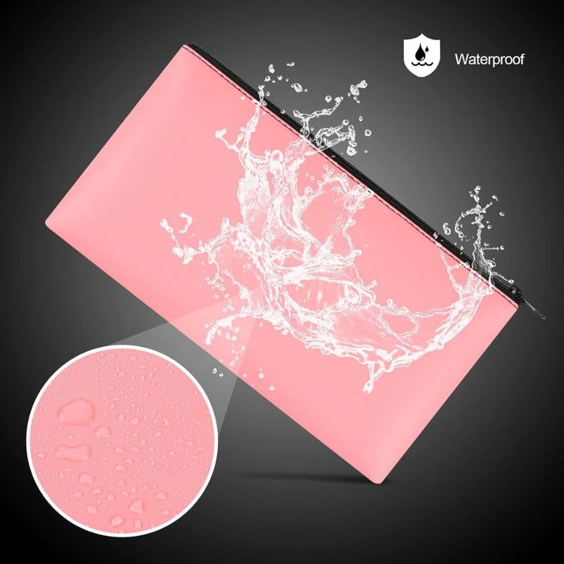 FUOCO Money Bank Cash Coin Wallet Bags Pouch with Zipper, Stationary Pen Pencil School College Office Cosmetics Jewelry Medicine Bags for Men Women Pack of 2 (Pink) - Image 3