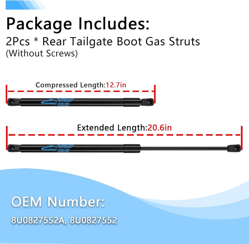 Koaudb 2X Rear Tailgate Struts for Audi Q3 8UB 8UG 2011-2018 Car Boot Gas Struts Heavy Duty Lift Support System Replace #8U0827552, 8U0827552A - Image 3
