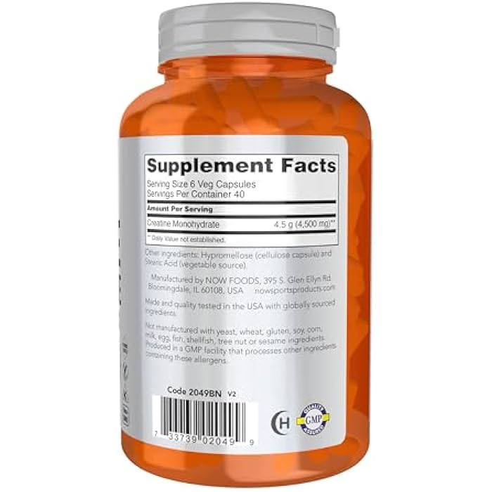 now Sports Nutrition, Creatine Monohydrate 750 mg, Mass Building*/Energy Production*, 240 Veg Capsules - Image 2