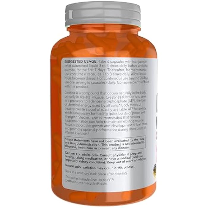 now Sports Nutrition, Creatine Monohydrate 750 mg, Mass Building*/Energy Production*, 240 Veg Capsules - Image 3