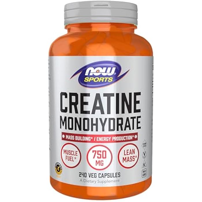 now Sports Nutrition, Creatine Monohydrate 750 mg, Mass Building*/Energy Production*, 240 Veg Capsules - Image 1