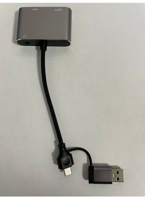 High Definition USB To HDMI VGA Adapter Converter External Notebook Graphics Card Extension Cable For Laptop Display Port-Number Of Interfaces:Gray Usb/type-c To Hdmi+vga