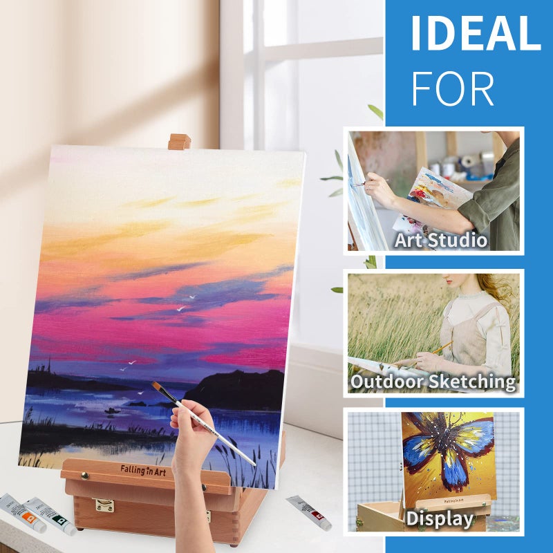 Falling in Art Wooden Tabletop Easel, Solid Wood Sketchbox Desktop Easel for Painting, Portable Art Drawing Easel for Beginners and Professionals - Image 5