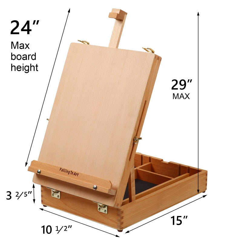 Falling in Art Wooden Tabletop Easel, Solid Wood Sketchbox Desktop Easel for Painting, Portable Art Drawing Easel for Beginners and Professionals - Image 2
