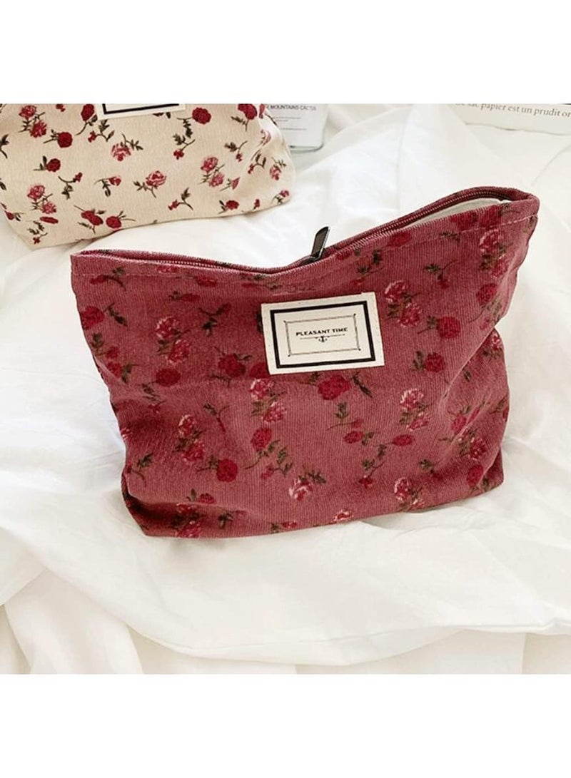 خاجول حقيبة تجميل سفر كبيرة السعة، حقيبة مستحضرات تجميل ومكياج ناعمة صغيرة وردية بتصميم أزهار، حقيبة سداسية بتصميم وردة حمراء للنساء، هدية لوصيفات العروس أو عيد الأم - Image 5