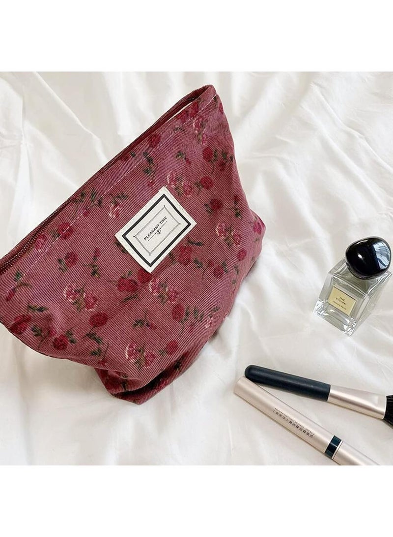 خاجول حقيبة تجميل سفر كبيرة السعة، حقيبة مستحضرات تجميل ومكياج ناعمة صغيرة وردية بتصميم أزهار، حقيبة سداسية بتصميم وردة حمراء للنساء، هدية لوصيفات العروس أو عيد الأم - Image 4