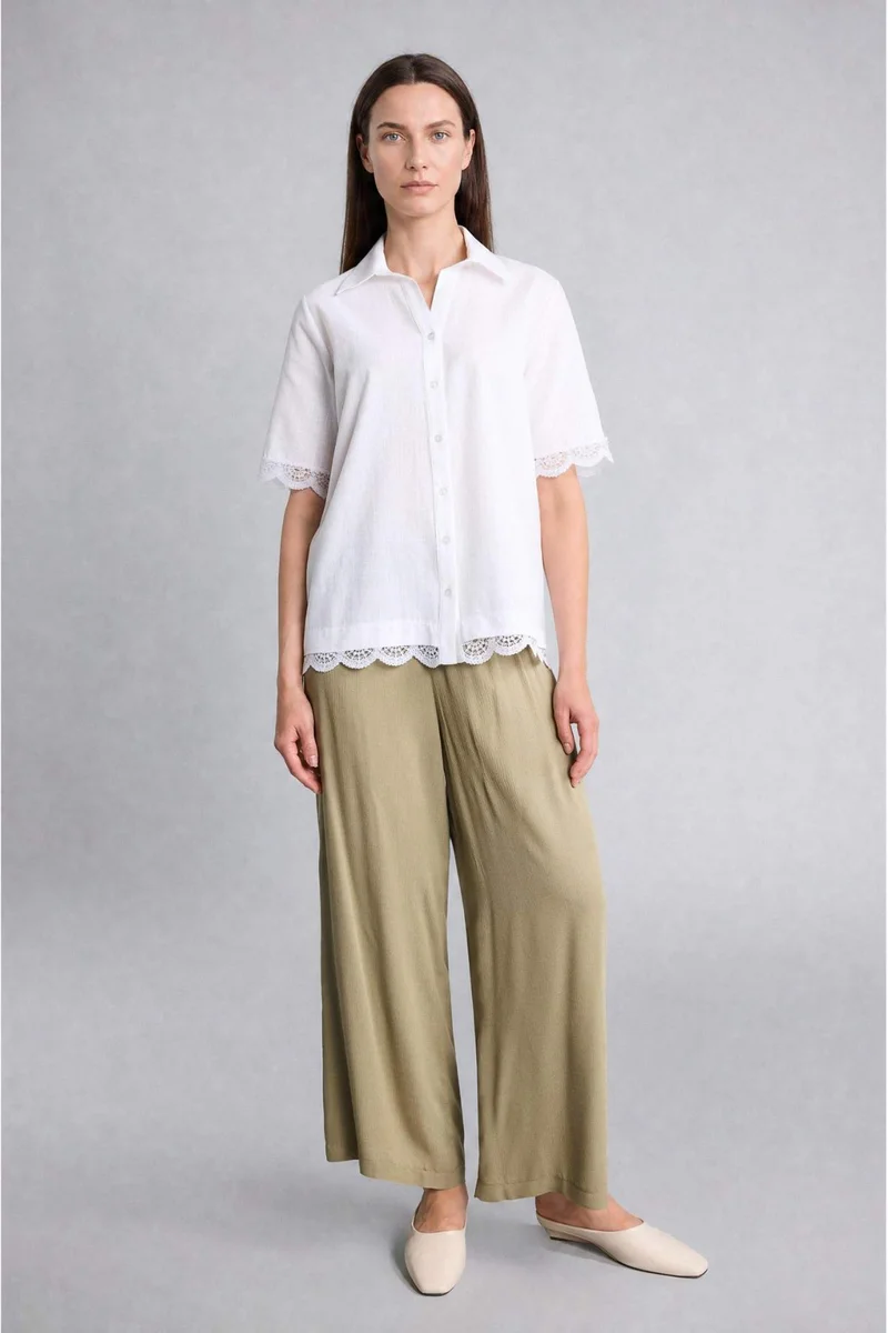 ديفاكتو Regular Fit Flame Cotton Lace Short Sleeve Shirt
