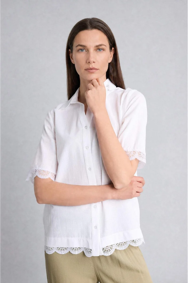 ديفاكتو Regular Fit Flame Cotton Lace Short Sleeve Shirt