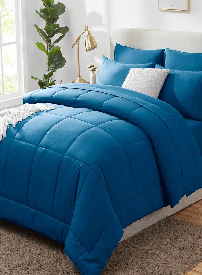 CozyLux King Size Comforter Set - 7 Pieces Bed in a Bag Set Teal, Bedding Sets King with All Season Quilted Comforter, Flat Sheet, Fitted Sheet, Pillowcases, Teal, King - Image 1