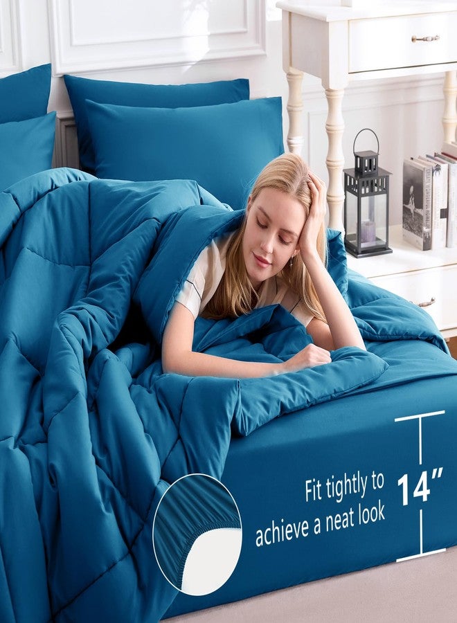 CozyLux King Size Comforter Set - 7 Pieces Bed in a Bag Set Teal, Bedding Sets King with All Season Quilted Comforter, Flat Sheet, Fitted Sheet, Pillowcases, Teal, King - Image 5