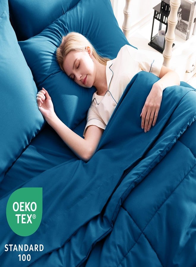CozyLux King Size Comforter Set - 7 Pieces Bed in a Bag Set Teal, Bedding Sets King with All Season Quilted Comforter, Flat Sheet, Fitted Sheet, Pillowcases, Teal, King - Image 3