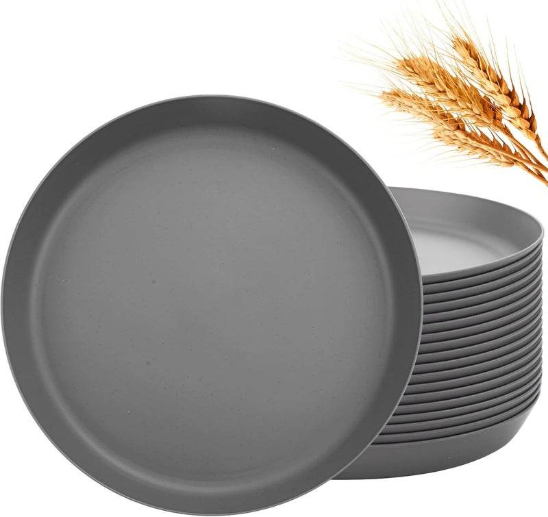 ejonirinjonir 18pcs Dark Grey Wheat Straw Plate Set  Unbreakable Deep Dinner and Lightweight Salad Plates for Camping Kitchen Picnics - Image 1