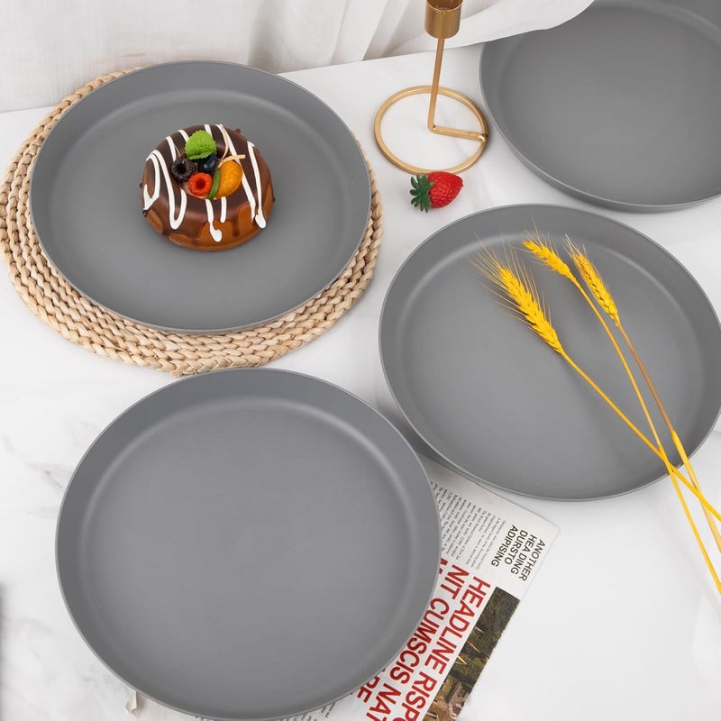 ejonirinjonir 18pcs Dark Grey Wheat Straw Plate Set  Unbreakable Deep Dinner and Lightweight Salad Plates for Camping Kitchen Picnics - Image 3